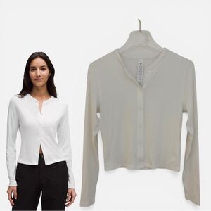 Lululemon Hold Tight Micro Rib Cardigan White Size 6 NWT Slim Fit Ribbed